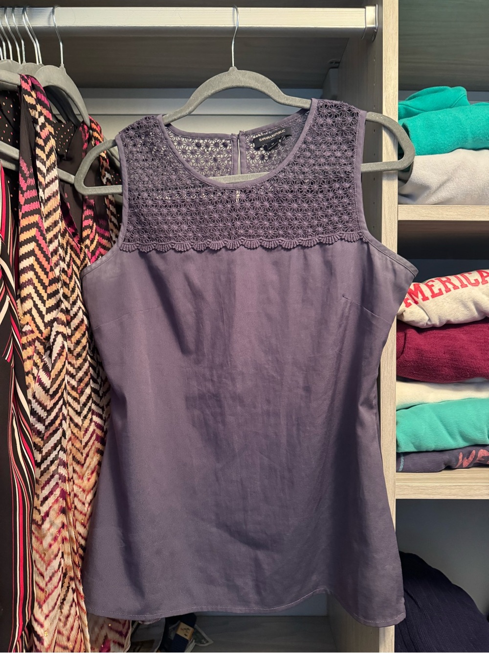 Banana Republic Purple Crochet Yoke Sleeveless Blouse